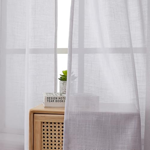CUCRAF Leinenoptik Voile Vorhänge mit Ösen Gardine für Schlafzimmer Wohnzimmer,Off White H242 x B132,2er Set