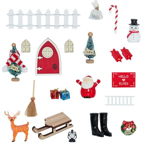 Wichteltür Zubehör Wichtel Set Weihnachten Weihnachtswichtel Tür Wichtelhaus Wlfentür Set Weihnachtswichtel Komplettset Wichtel Geschenke Weihnachten Feentür Ornament für Weihnachtsdekorationen