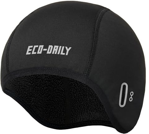 Eco-daily Fleece-Schädelmütze, Helmfutter mit Brillenlöchern, Winter-Thermo-Fahrradmütze, Beanie, passt unter Helme, Schwarz, Einheitsgröße