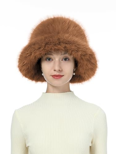 sy soul young Damen Winter Kunstpelz Plüsch Bucket Hat Warme Fischerhüte