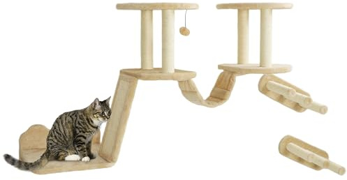 PawHut Kletterwand Katzen, 3-teilig Set mit Kratzbaum bis 5 kg Beige