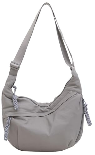 GUSXPPD Damen Halbmond Crossbody Schultertasche, Nylon Crossbody Bag, Hobo Halfmoon Bag, Crossbody Bag Umhängetasche, Halbmond Dumpling Umhängetasche mit verstellbarer Schultergurt (Grau-L)