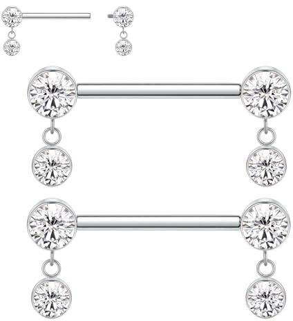 AROWRO 14 g bröstvårta stänger bröstvårta piercing smycken tungstänger tungpiercing internt gängade ringar för bröstvårta bro piercing smycken titan, 14G-11/618mm, Titan