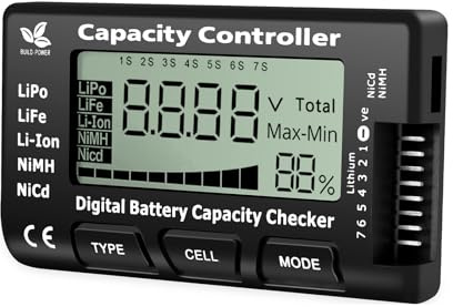 Digital Batterie Kapazität Checker,QIQIAZI Autobatterie Tester, Digitaler Batteriekapazität Spannungsprüfer Controller Tester für LiPo/Life/Li-Ion/NiMH/Nicd