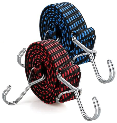 Lot de 2 tendeurs élastiques réglables avec crochet pour vélo, moto, voiture, camion (bleu, rouge)