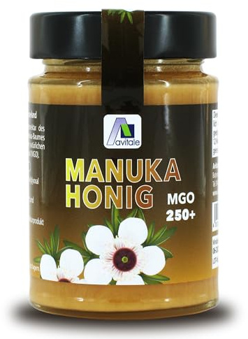 Manuka Honig MGO 250+ 250g aus Neuseeland - Laborgeprüft, abgefüllt und MGO zertifiziert in Deutschland - Nachhaltig verantwortungsvoll: Kein Plastik sondern verpackt in Recyclingglas!