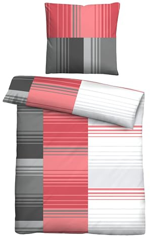 Traumhaft schlafen - Castell - Markenbettwäsche Bettwäsche Baumwoll Renforce 0040561 STREIFENMIX 1x 135x200 cm + 1x 80x80 cm, rot