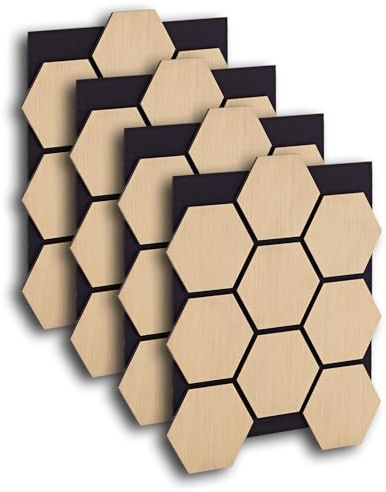 Homestyle4u 4er-Set Akustikpaneele Holz Natur - Hexagon Wandpaneele 76x62 | Schallabsorber aus MDF und Filz zur Schalldämmung an Wand und Decke. Ideal für Gaming-Room, Büro oder als TV-Wandpaneel.