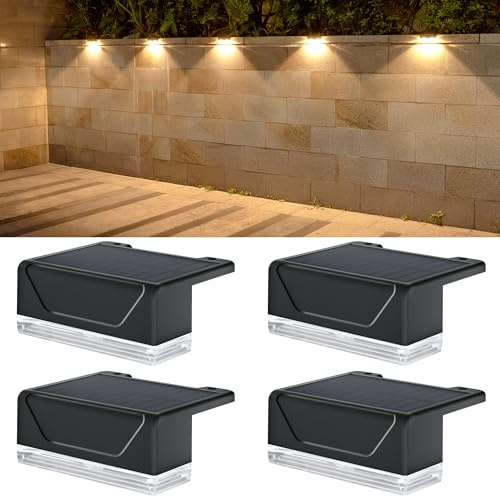 ELLASAY Solar Fence Lights Outdoor: IP65 Waterproof Solar Powered Wall Light - 8 Lighting Modes with 3000K/RGB Colours -Outside Decor for Garden Balcony Porch 4 Pack
