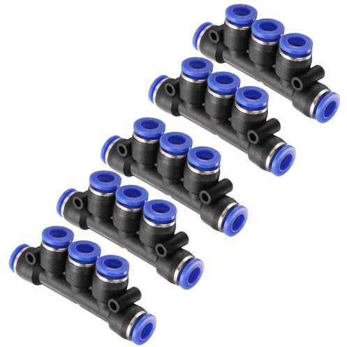 sourcing map 5pcs Inline Manifold Union Fitting 12mm(15/32) OD 5 Ways Plastic Pneumatic Push to Connect Tube Fittings Push Lock Quick Release Connectors
