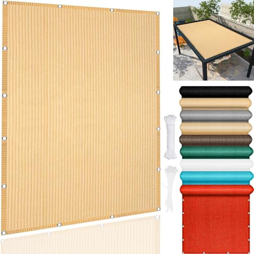 Terrassenüberdachung, 170 x 650 cm, rechtwinkliges Design, HDPE-Polyester, 95 % UV-Block, atmungsaktiver Stoff, ideal für den Außenbereich, Garten oder Veranda, Sandgelb