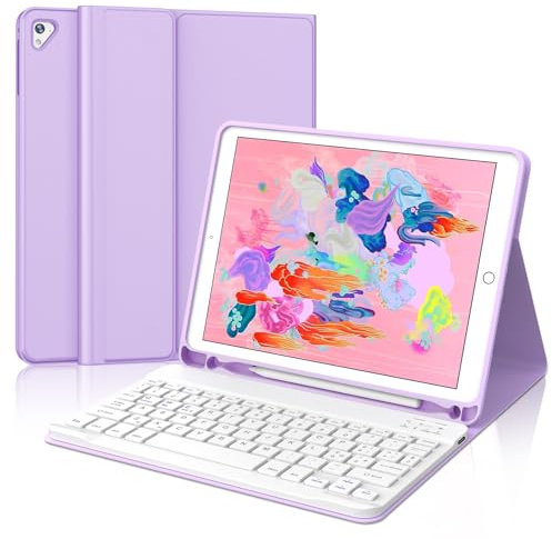 IVEOPPE Tastiera iPad 6 Generazione 9.7 2018, Cover Tastiera layout Italiano Bluetooth Senza fili Staccabile, Custodia con Portapenna per iPad 5/4 Gen/Pro 9.7/Air 2/Air 1, Viola chiaro