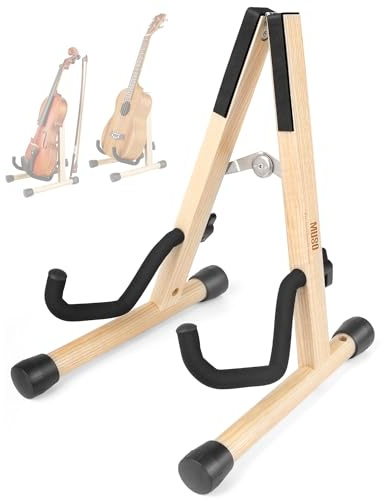 MUSO Support de violon avec support pour archet, ukulélé, support en bois pour mini guitare, banjo et mandoline (bois naturel)
