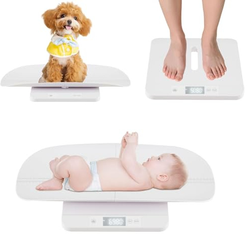 RELAX4LIFE Bilancia Digitale per Neonati, 2 in 1 per Misura Peso e Altezza, con Vassoio Staccabile, 5 Unità, Schermo LED, Bilancia Elettronica per Animali Domestici, Bambini, Adulti, 50g-150kg