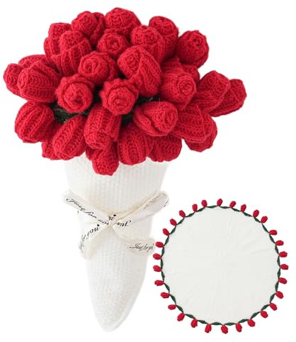 CULVE 61 Inch Crochet Flower Bouquet Blanket Finished, Hand Knitted Rose Throw Blankets, Gifts for Mom, Sister, Friend for Birthday, Valentine, Sofa Blanket for Wedding Flowers Room Decor