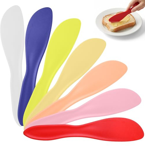 Ezymivs 7 Pcs Plastic Butter Knife Spreader, Multi Purpose Butter Knife Spreader Versatile Kitchen Frosting Knives Sets Spreaders for Cheese Cream Icing, 7 x 1.4 Inch