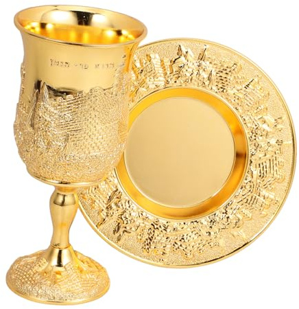 TOYANDONA Copa De Kidush con Platillo Dorada 1 Unidad Metal Resistente Simbolismo Judío Celebración Pésaj y Shabat Día Festivo