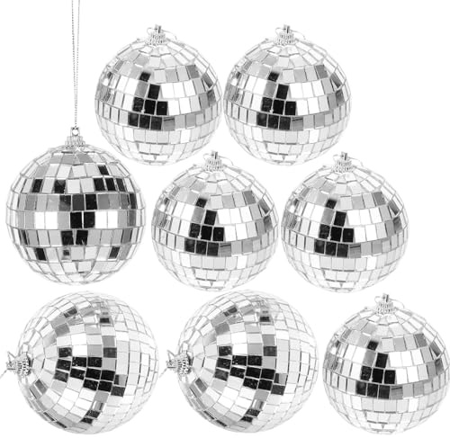 Healeved 9pezzi Sfera da Discoteca Argentata in Plastica Decorazione Sospesa Specchio per Feste Compleanni Matrimoni Riunioni di Famiglia