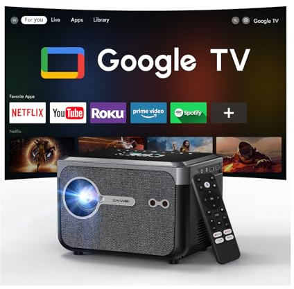 Portable Smart 4K Google TV Projector with 1200 ANSI Auto Focus Projector with Wifi6 and Bluetooth, HDMI eARC, Dolby Audio, NFC, Ceiling Mount for Bedroom/Apartments/Studios