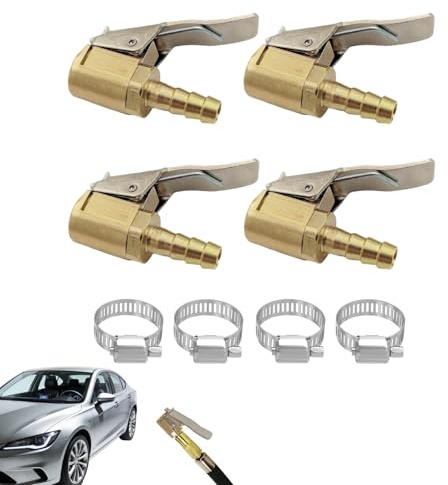 Maoggha 4 Stück 6mm Luftanschluss Autoventil Hebelstecker mit 1/4 Französischem Ventiladapter, Messing Reifenfüller und Reifendruckprüfer, Autoventil Adapter für Kompressor (4 X 6mm)