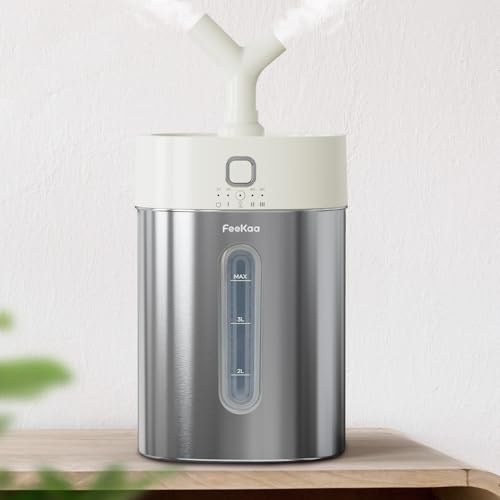 Feekaa Luftbefeuchter Schlafzimmer Edelstahl, 4L Kaltnebel Humidifier, Spülmaschinenfest Leise Ultraschall, für Baby Kinderzimmer Nursery Pflanzen Growtent Büro Wohnzimmer Zuhause, Easy Clean, beige