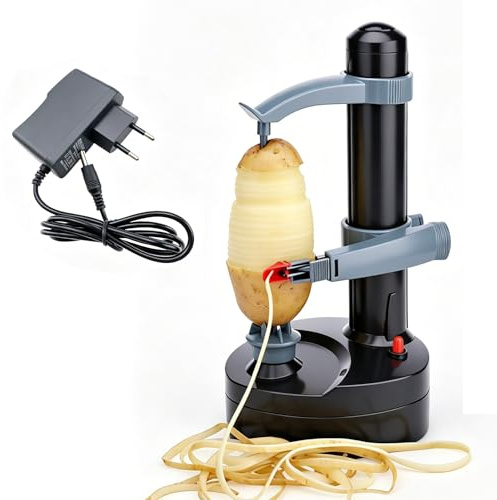 Pelador de patatas eléctrico totalmente automático para patatas, manzanas y verduras con 2 cuchillas intercambiables, práctico ayudante de cocina para uso diario en el hogar y la cocina