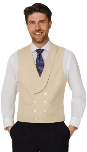Dobell Mens Gold Buff Morning Waistcoat Regular Fit Double Breasted