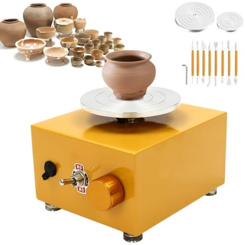 Mini macchina for tornio for ceramica,macchina elettrica for la formatura di lavori in ceramica,strumenti for modellare l'argilla 2000 giri/min con 8 strumenti for negozi di ceramica fai da te,scuola