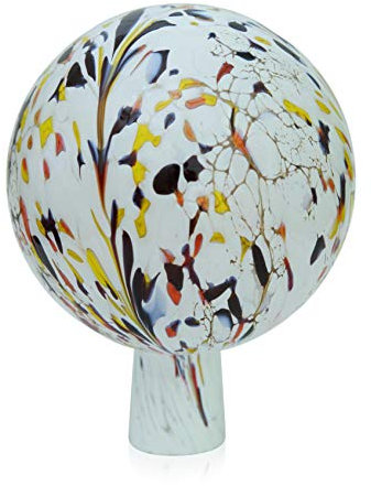Lauschaer Glas Gartenkugel Rosenkugel aus Glas mit Granulat weiß h 19cm,d 15cm mundgeblasen handgeformt