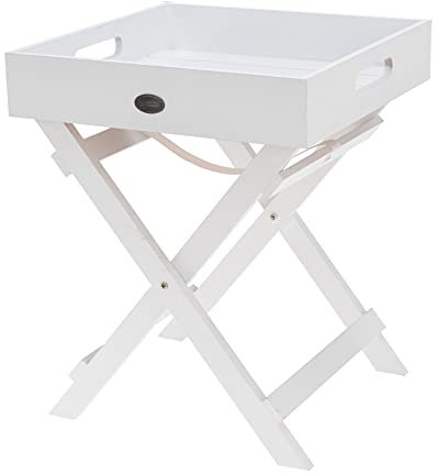 Spetebo Kleiner Holz Beistelltisch - Farbe: Weiß - 2-teilig mit Abnehmbarer Tischplatte - Blumen Pflanzen Hocker Tisch