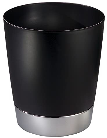 mDesign Poubelle en plastique, idéale comme poubelle dans la cuisine, corbeille à papier au bureau ou poubelle dans la salle de bain, aspect simple et design moderne, noir/chromé
