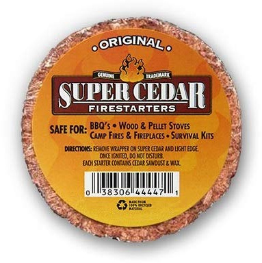 Super Cedar FIRESTARTERS - 4 Count Starts up to 16 Fires for Wood Stoves, Campfires, Grill Pit and Fireplace, Natural & Waterproof. Easy to Light, Fresh Cedar Aroma, Burns for 30 Minutes.