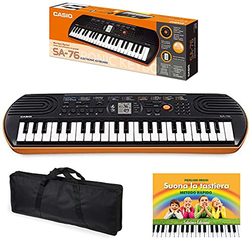 Kit Pianola Tastiera Casio SA76 (Fondo Arancione) con Borsa con 2 maniglie e E-book Suona la Tastiera