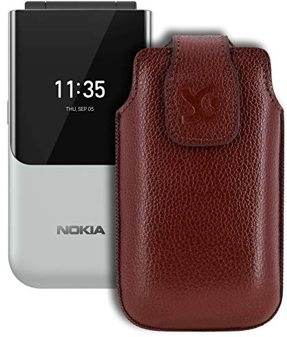 Suncase Original Tasche kompatibel mit Nokia 2720 Flip Hülle Leder Etui Handytasche Ledertasche Schutzhülle Case in vollnarbiges-braun