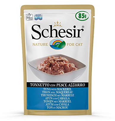 Schesir Gatún Jalea de atún con caballa, Comida húmeda para Gatos en gelatina, 20 Bolsas x 85 g