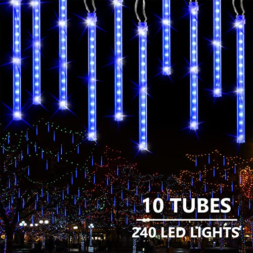 Joomer Meteorschauer Regen Lichter, 10 Röhren 240 LED Fallende Regen Lichterkette Wasserdichte Blau Weihnachtsbeleuchtung Außen Schneefall Lichter für Outdoor Innen Hochzeit Garten Bäume Deko