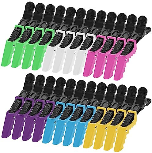 24 Stück Abteilklammern Haar Klammern Friseur Kunststoff Krokodil Haar Clips, Professionelle Friseurspange,Haare Schneiden Schablone,Frisör Zubehör (Farbe)