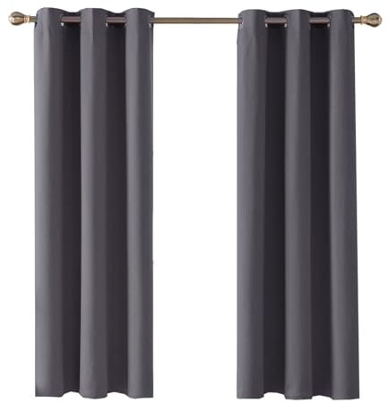 Home In Style 4U Thermal Insulated Blackout Curtains for Bedroom Windows Grey Curtains 46 width x 54 drop 2 Panels, Ring Top Eyelet Super Soft Blackout Eyelet Curtains for Living Room
