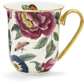 Spode Creatures of Curiosity Coffee Mug - Cream Floral Fine China White Mug with 22-Carat Gold Detailing, Presented in a Giftable Box, Suitable for Tea or Coffee, 340ml