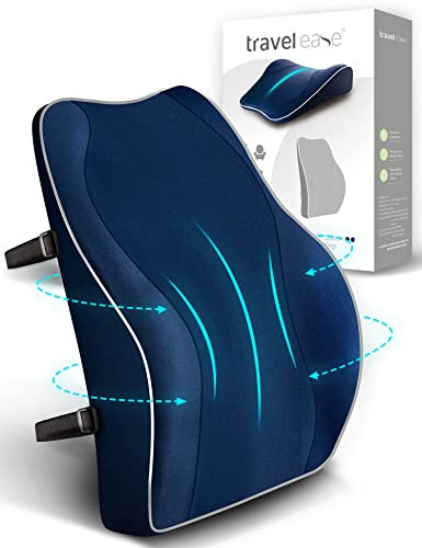 Travel Ease Ergonomisches RückenKissen aus Memory Foam, Lendenkissen für Bürostuhl, Schreibtischstuhl, mit Antistatischem, hautfreundlichem Bezug und für eine Bequeme Sitzhaltung (Dunkelblau)