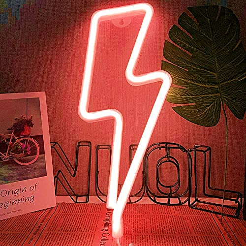 Luz de noche LED de neón, Letreros de neón en forma de rayo Luz de noche decorativa de pared Batería y USB alimentado para decoración del hogar (rojo)
