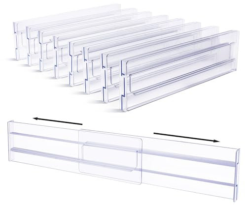 Vtopmart 8 Pack Drawer Dividers, 3.2 High Expandable from 12.2-21.4 Adjustable Drawer Organisers，Clear Plastic Drawers Separators for Clothing, Kitchen Utensils and Office Storage