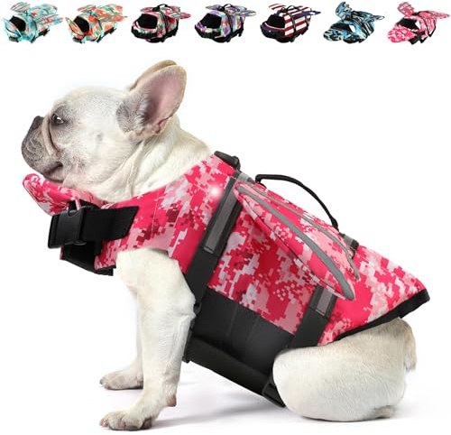 Petglad Hundeschwimmweste mit hohem Auftrieb, Flügel, Haustier-Schwimmweste zum Schwimmen, Bootfahren, Sicherheitsschwimmweste mit extra Kinnschwimmer für kleine, mittelgroße und große Hunde, Pink