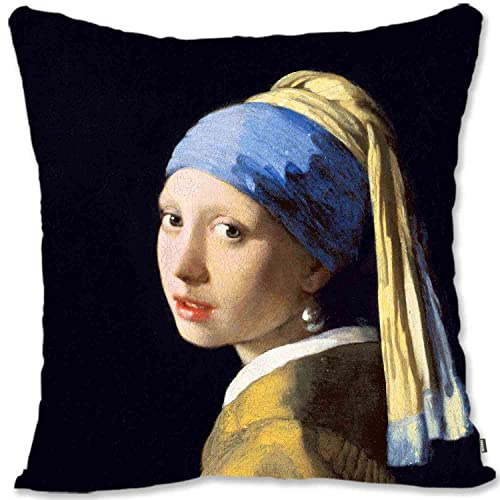 BONNIU Deko Kissenbezug mit Reißverschluss 50X50 cm Samt Kissenschutz Klassische Frauenportrait Kunst - Vermeer - Das Mädchen Mit Dem Perlenohrring JV009