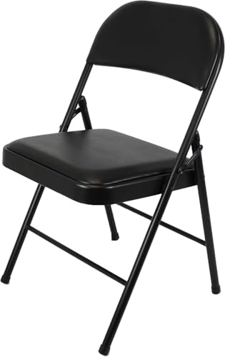 Meta Furniture Folding Faux Leather Chair - Padded Event Seats Metal Frame Foldable chair, Easy Storage Comfortable Seat for Home, Dining & Office | Computer Desk Chairs (Black) (1)