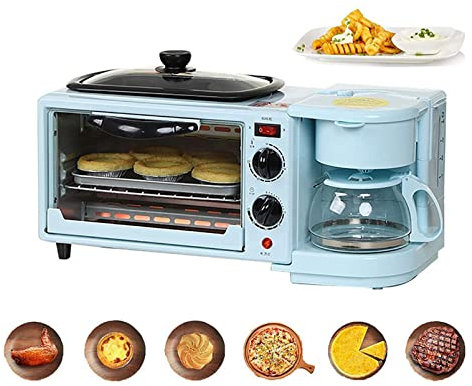 Breakfast Station Multifunctional Oven Electric 3 in 1 Household Breakfast Machine with Coffee maker and Griddle for Family Breakfast Afternoon Tea Supper Black ( Color : Blue , Size : With a cover )