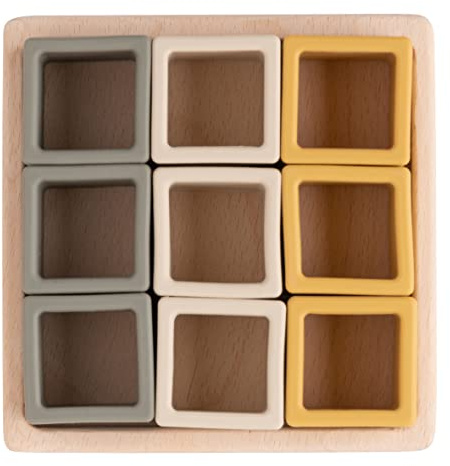 Baby's Only - Formenpuzzle Sortierspiel Block Earth - Motorikspielzeug Baby - Bunte Montessori Holzspielzeug - Sortierbox mit neun Würfeln - Hochwertigem Silikon - Ab 6 Monaten
