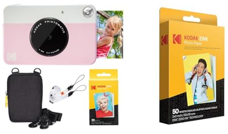 KODAK Pacchetto Base per Fotocamera istantanea Printomatic (Rosa) + Carta Zink (20 Fogli) & Carta fotografica Zink Premium 2x3 pollici (50 fogli) compatibile con fotocamere e stampanti