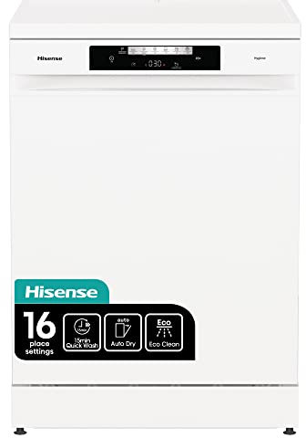 Hisense 16 Place Settings Freestanding Standard Dishwasher, White - Auto Dry Automatic door opening - D Rated, HS643D60WUK, 598 x 599 x 846 mm (L x W x H) [Energy Class D]