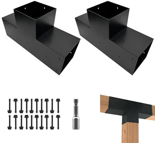ITeVe.GD Pergola DIY Kit, 2 Stück 4-Wege-R Ight Winkel Eckwinkel Erhöhter Holzständer mit Schrauben für 10.2x10.2 cm (Innenmaße: 8.9x8.9 cm) Holzbalken, Garten, Holz und Metall-Pavillon bo(4 pc AK)